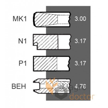 Поршневі кільця 3059262R92 Case, (4 кільця) [Bepco]