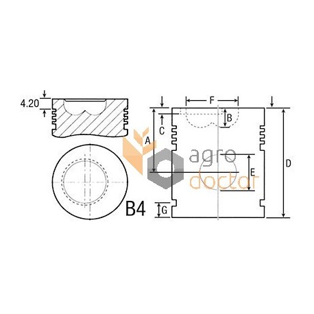 Piston with wrist pin for engine - AR87748 John Deere 3 rings
