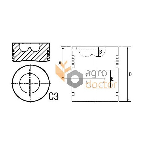 Поршень з пальцем T23481 двигуна John Deere, 3 кіл.