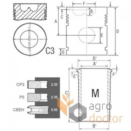 Поршнекомплект двигуна AR71591 John Deere, 3 кільця